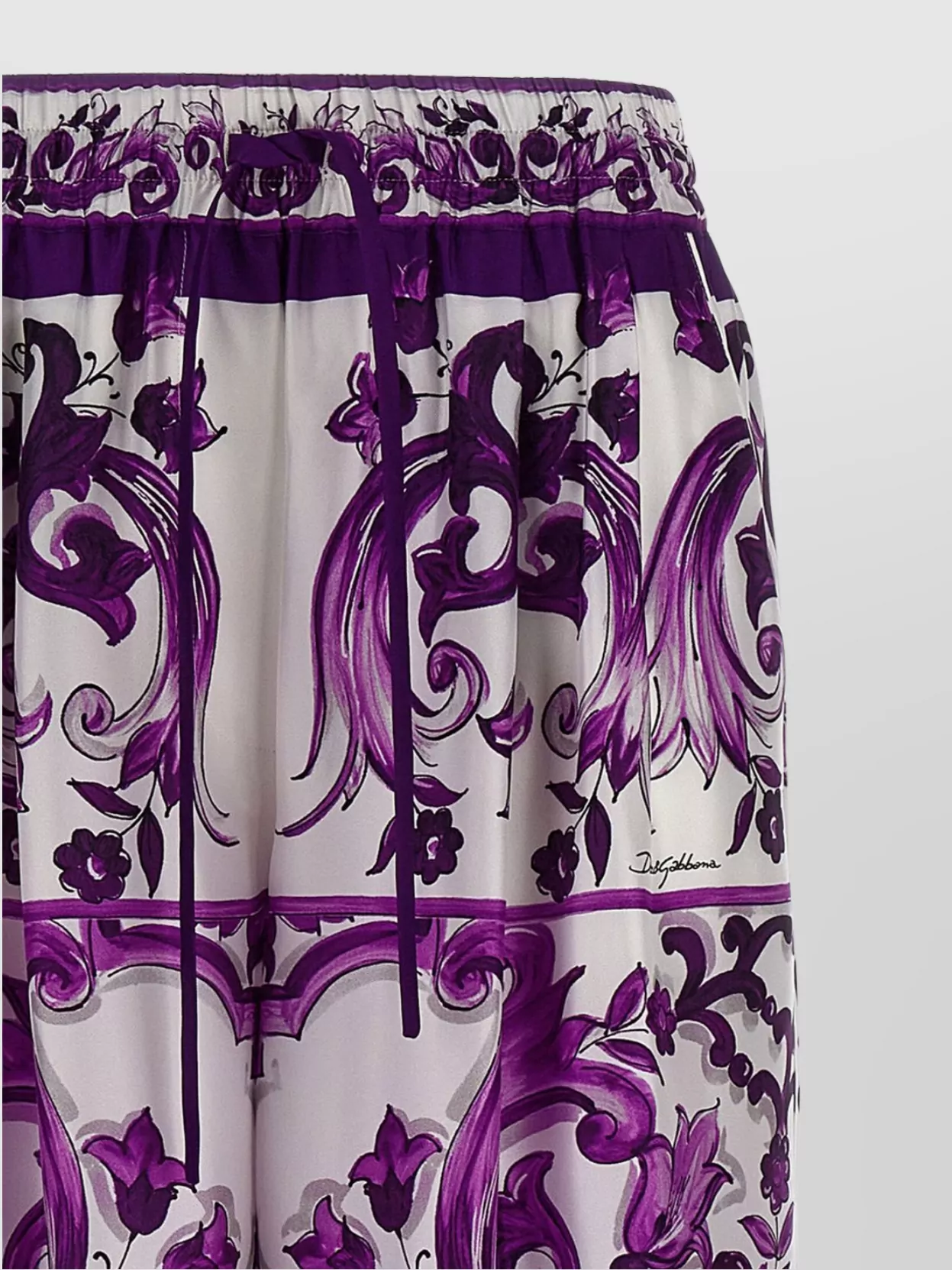 Dolce & Gabbana Majolica Print High Rise Wide Leg Pants In Purple