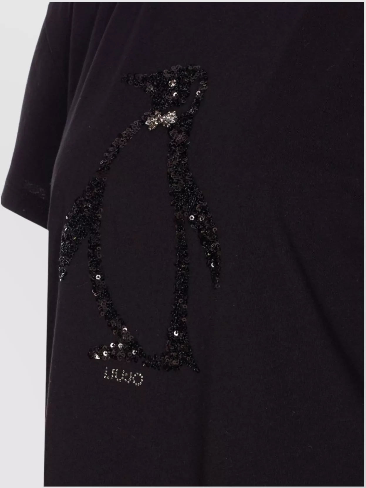 Liu •jo Crewneck Graphic Sequin Embellished T-shirt In Black