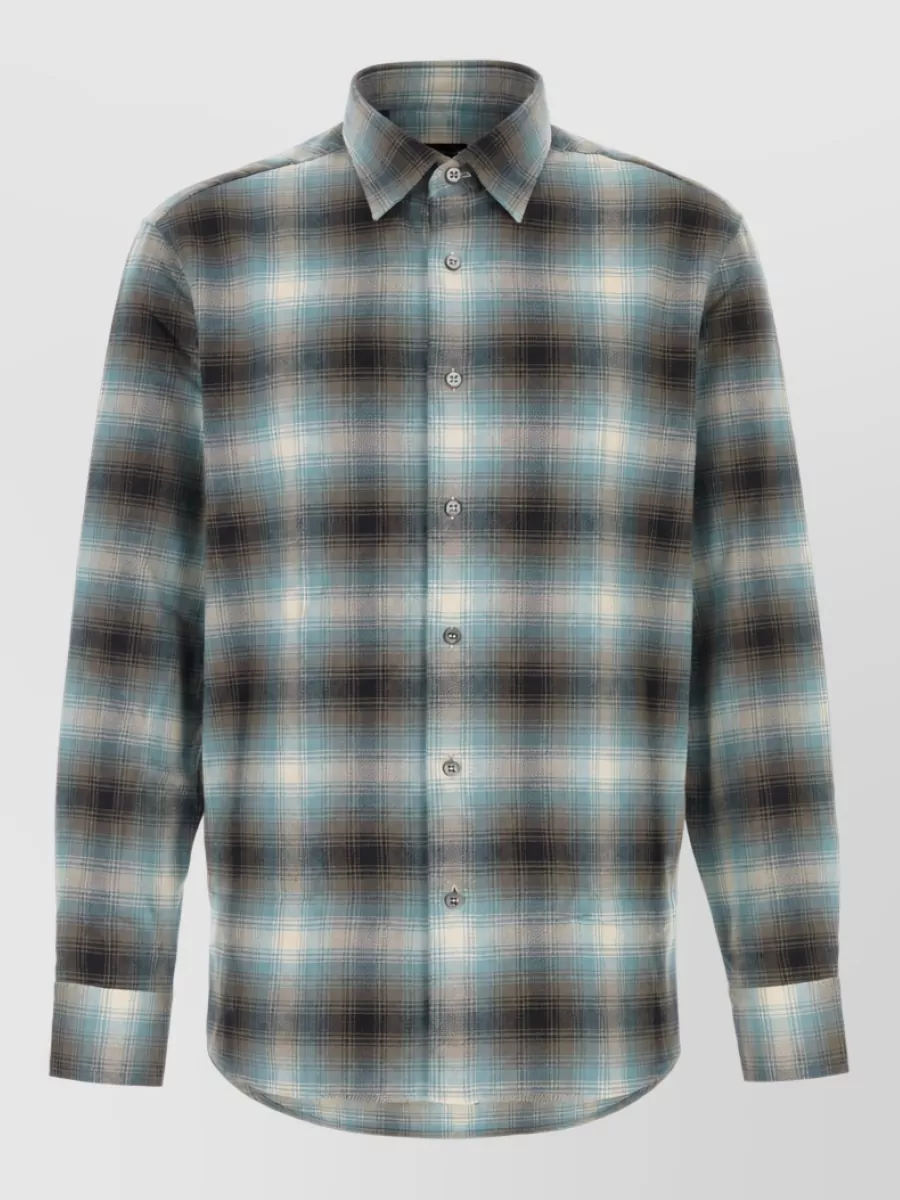 Brioni embroidered flannel shirt