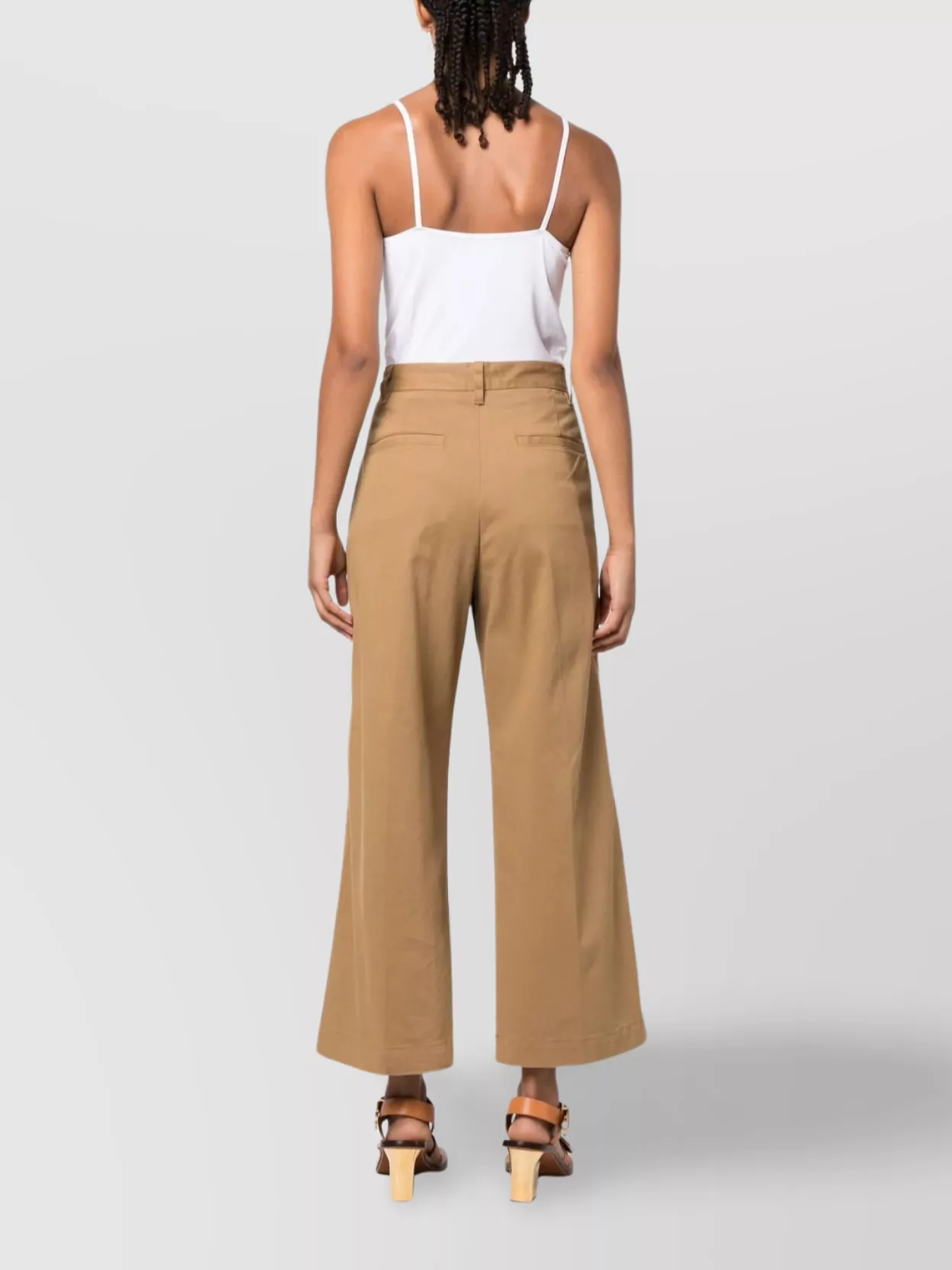 Shop Ralph Lauren Cropped High-waisted Trousers With Wide Leg In Brown