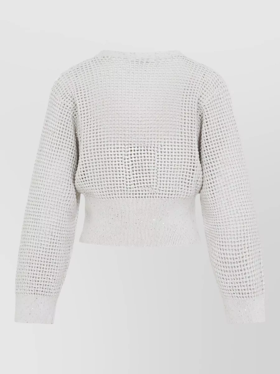 Brunello Cucinelli Crochet Cropped V-Neck Cardigan