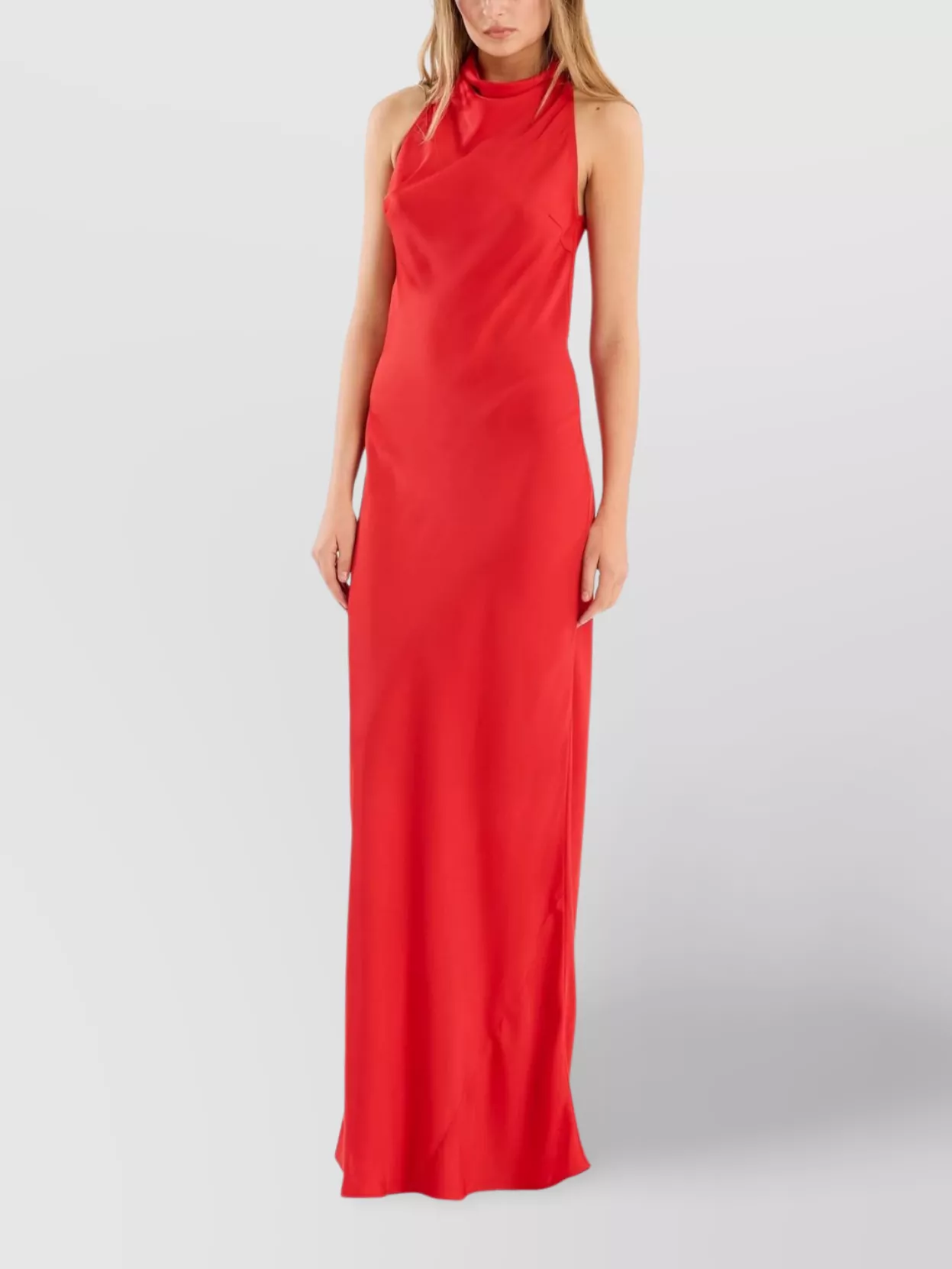 Rotate Halter Neck Satin Floor-Length Dress