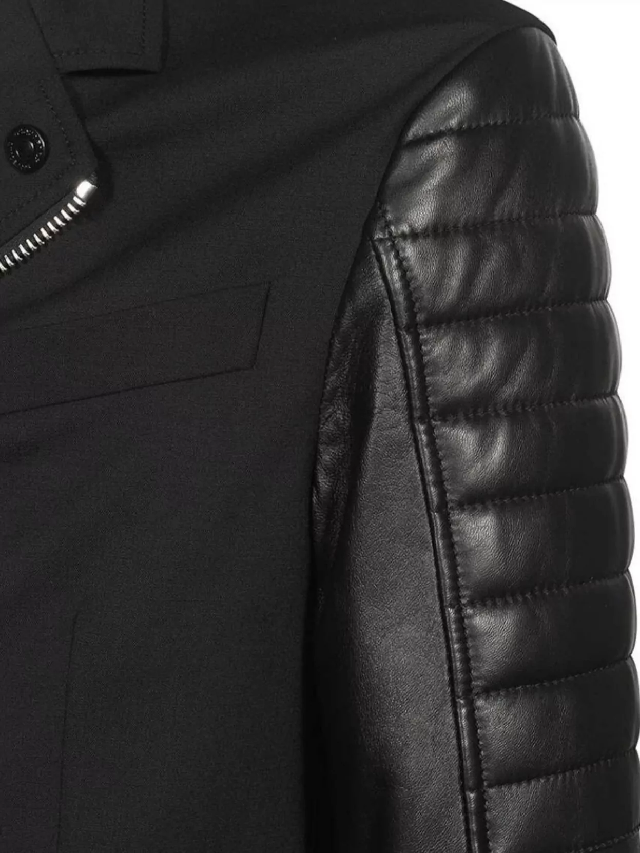 Dsquared2 Zippered Jacket With Lapel Collar And Leather Sleeves