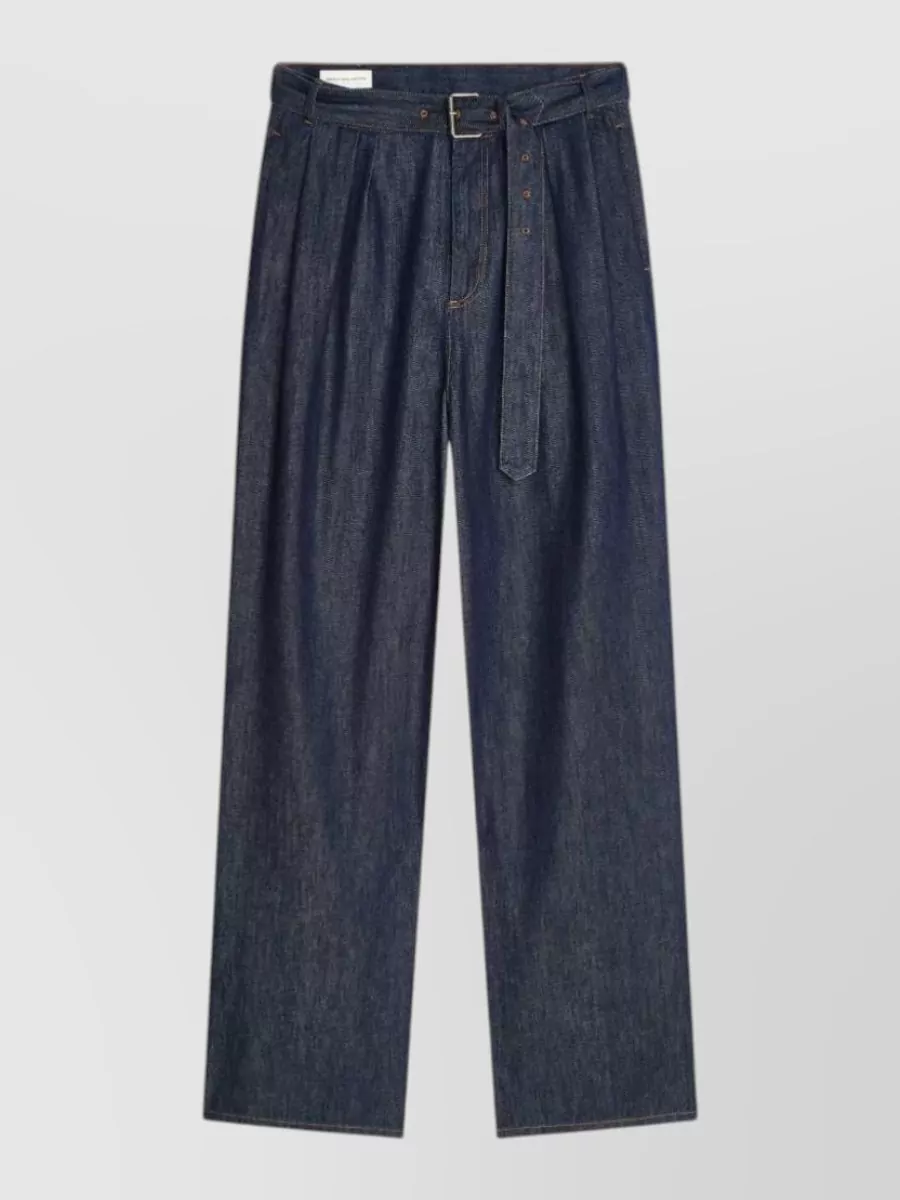 Dries Van Noten denim pleated wide-leg trousers