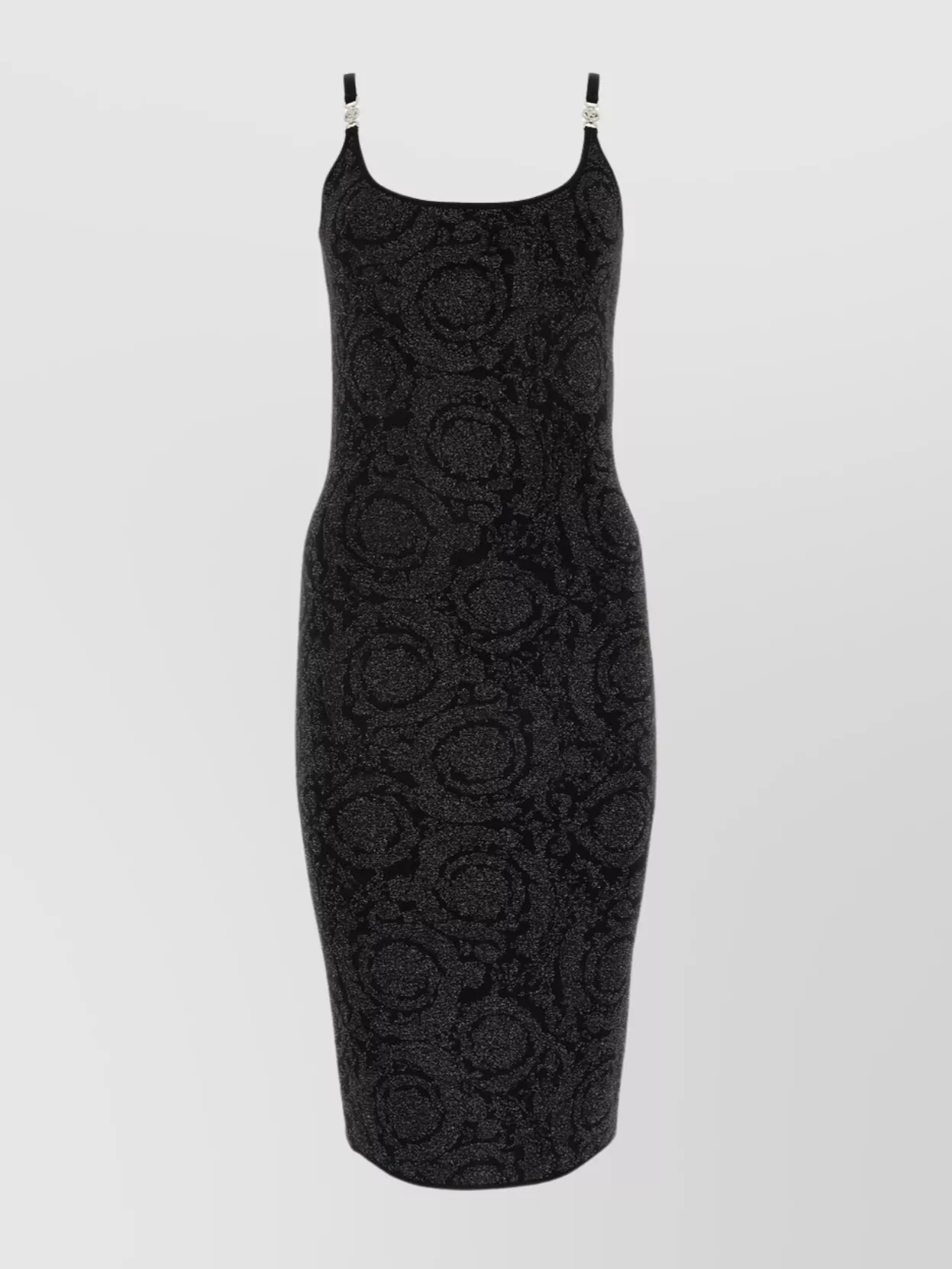 Shop Versace Viscose Blend Dress With Round Neckline And Baroque Embroidery In Black