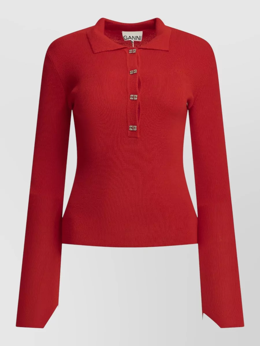 Ganni merino wool slim-fit polo sweater
