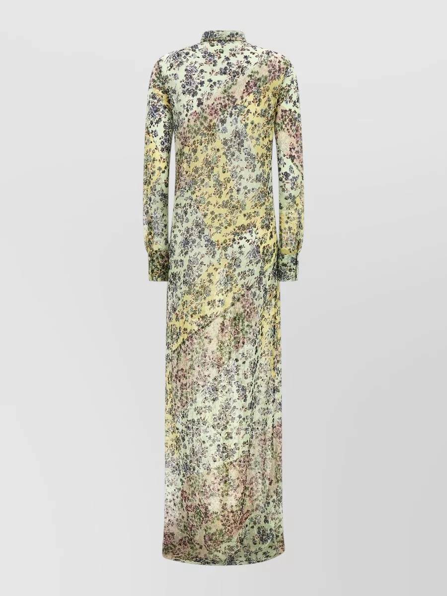 Dries Van Noten Floral-Print Long-Sleeve Maxi Shirt Dress