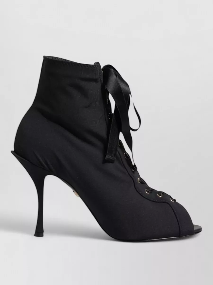 Dolce&Gabbana Lace-Up Peep-Toe Stiletto Ankle Boots