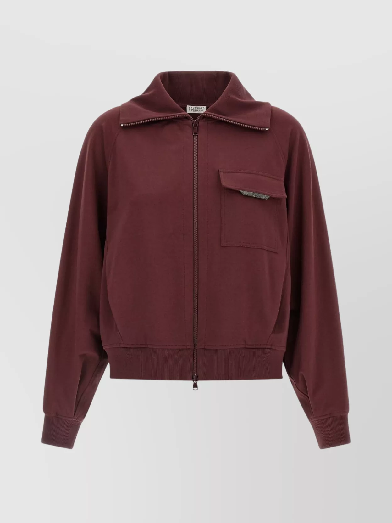 Brunello Cucinelli Collared Neck Sweatshirt With Shiny Flap Detail In Red