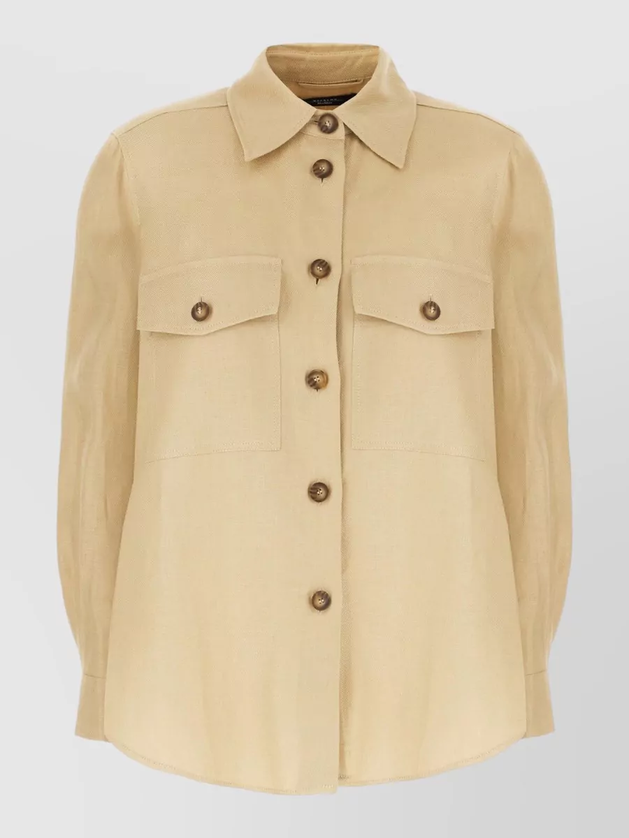 Weekend Max Mara Linen Jacket Long Sleeves Chest Pockets In Brown
