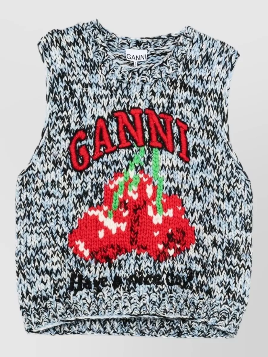 Ganni chunky-knit merino wool sleeveless crewneck top