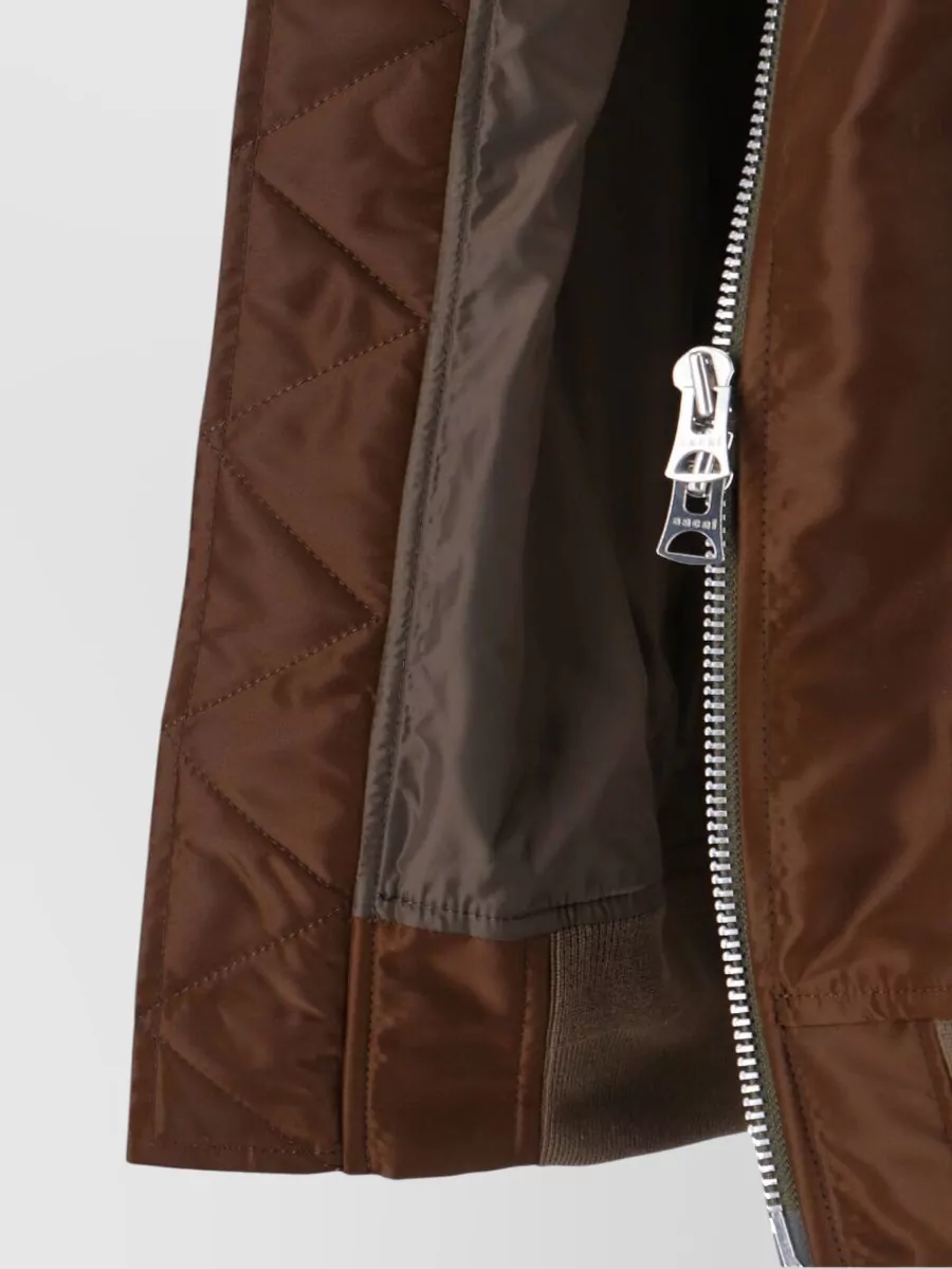 Sacai High Collar Jacket Contrast Sleeves Ribbed Hem