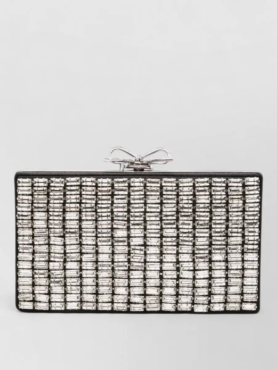 Self-Portrait the bow crystal chainmail clutch bag