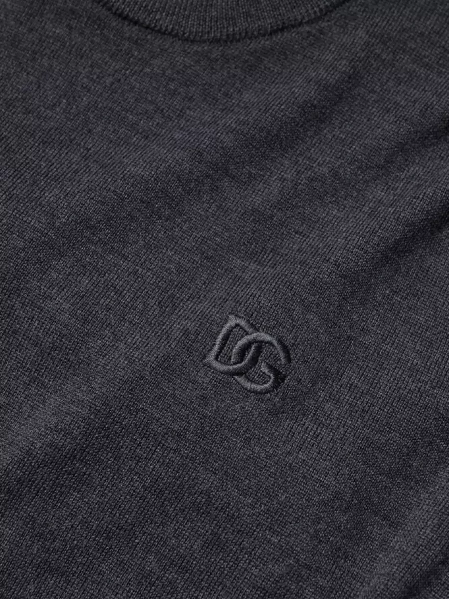 Dolce&Gabbana Virgin Wool Fine-Knit Logo Crew-Neck Sweater