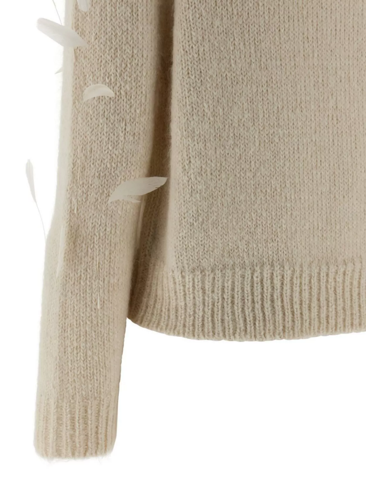 Jil Sander Long Sleeve Knit Sweater With Feather Accents