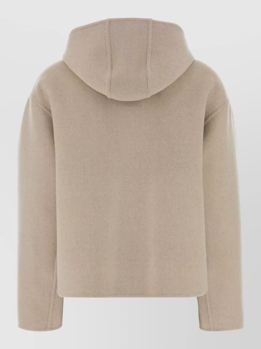 Fendi Wool Reversible Hooded Jacket Long Sleeves In Neutral