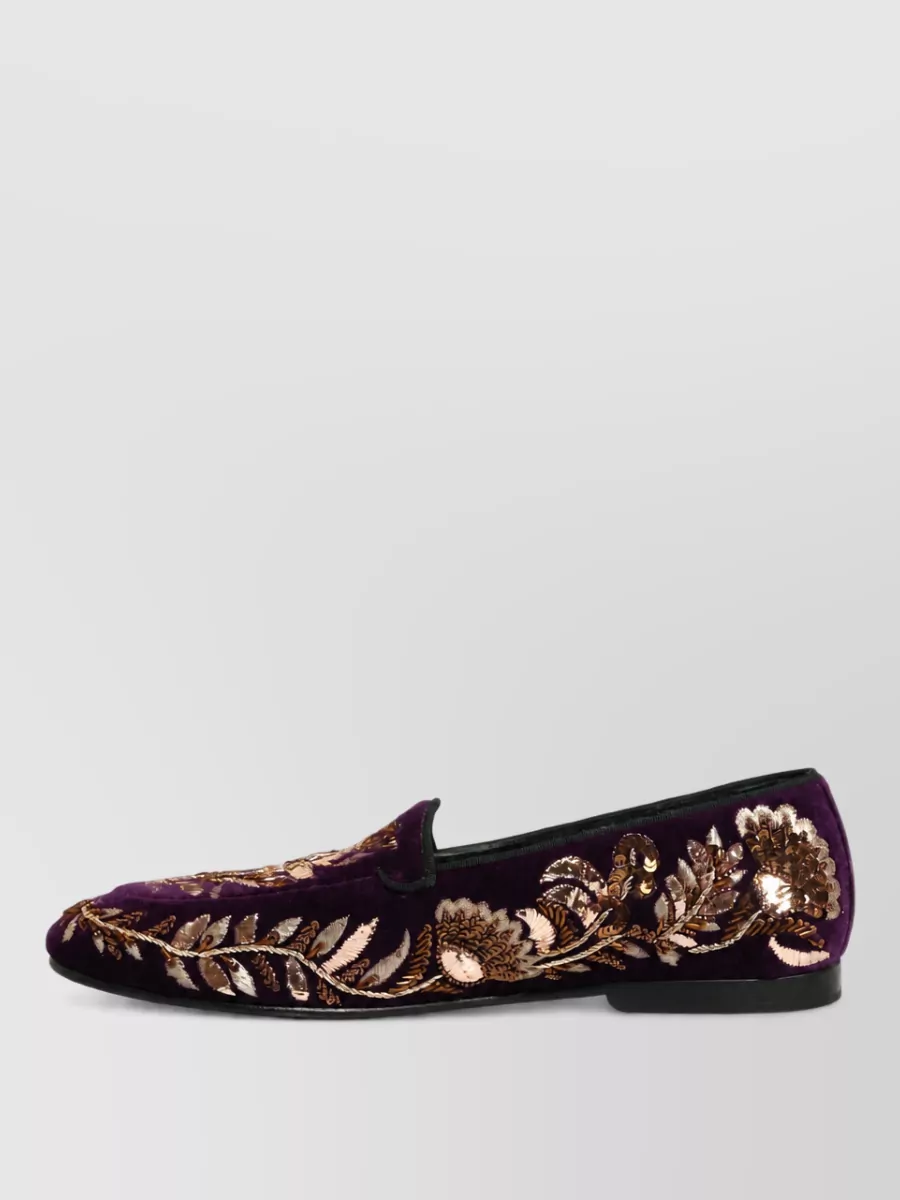 Dolce&Gabbana Leather Floral-Embroidered Loafers