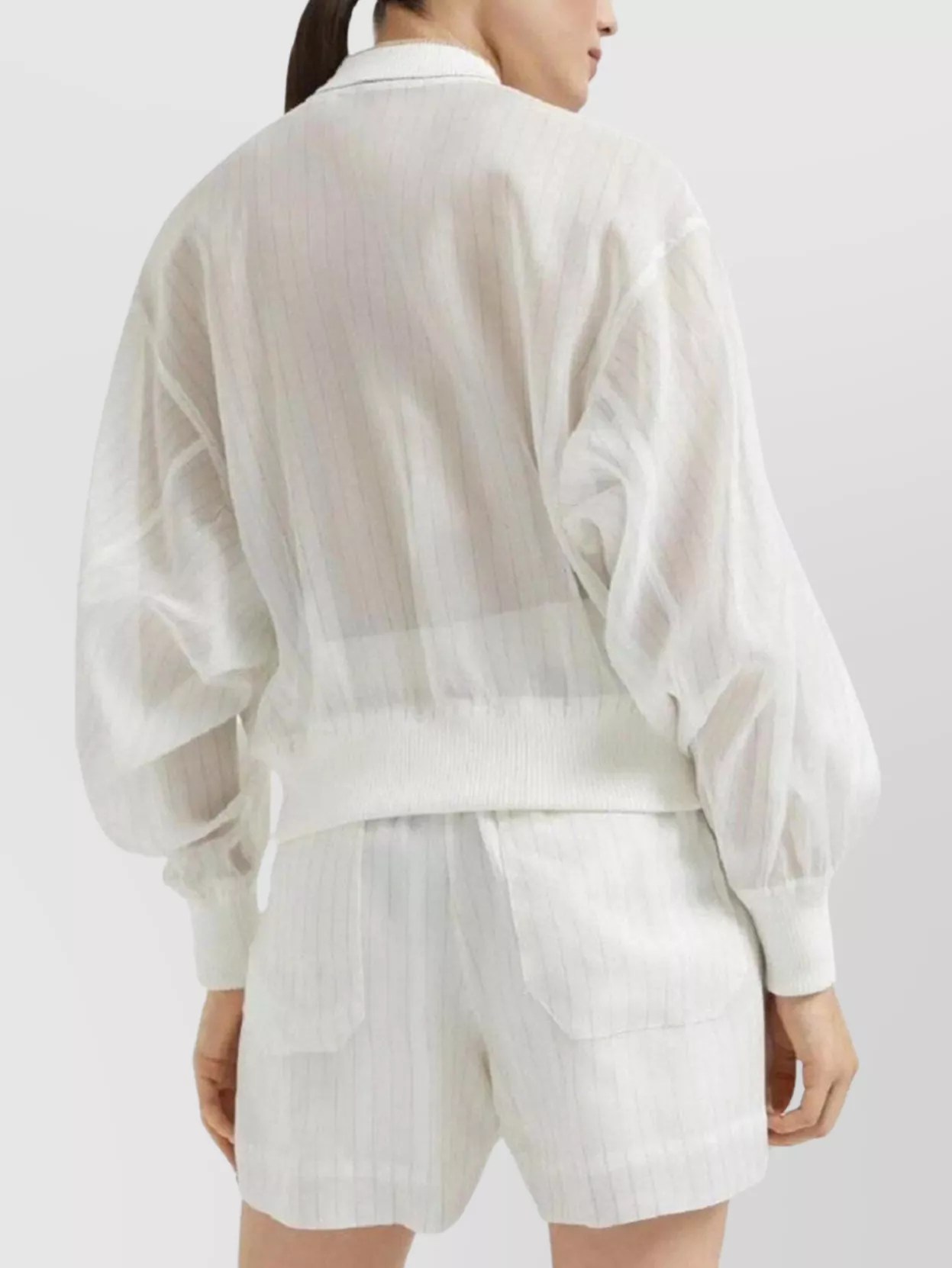 Brunello Cucinelli Striped Bomber Jacket Chain Detail In White