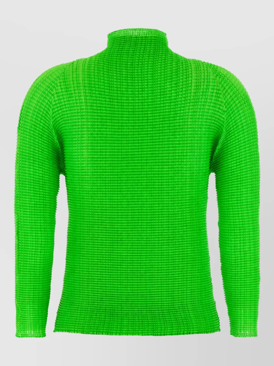 Issey Miyake Pleated High-Neck Long-Sleeve Blouse