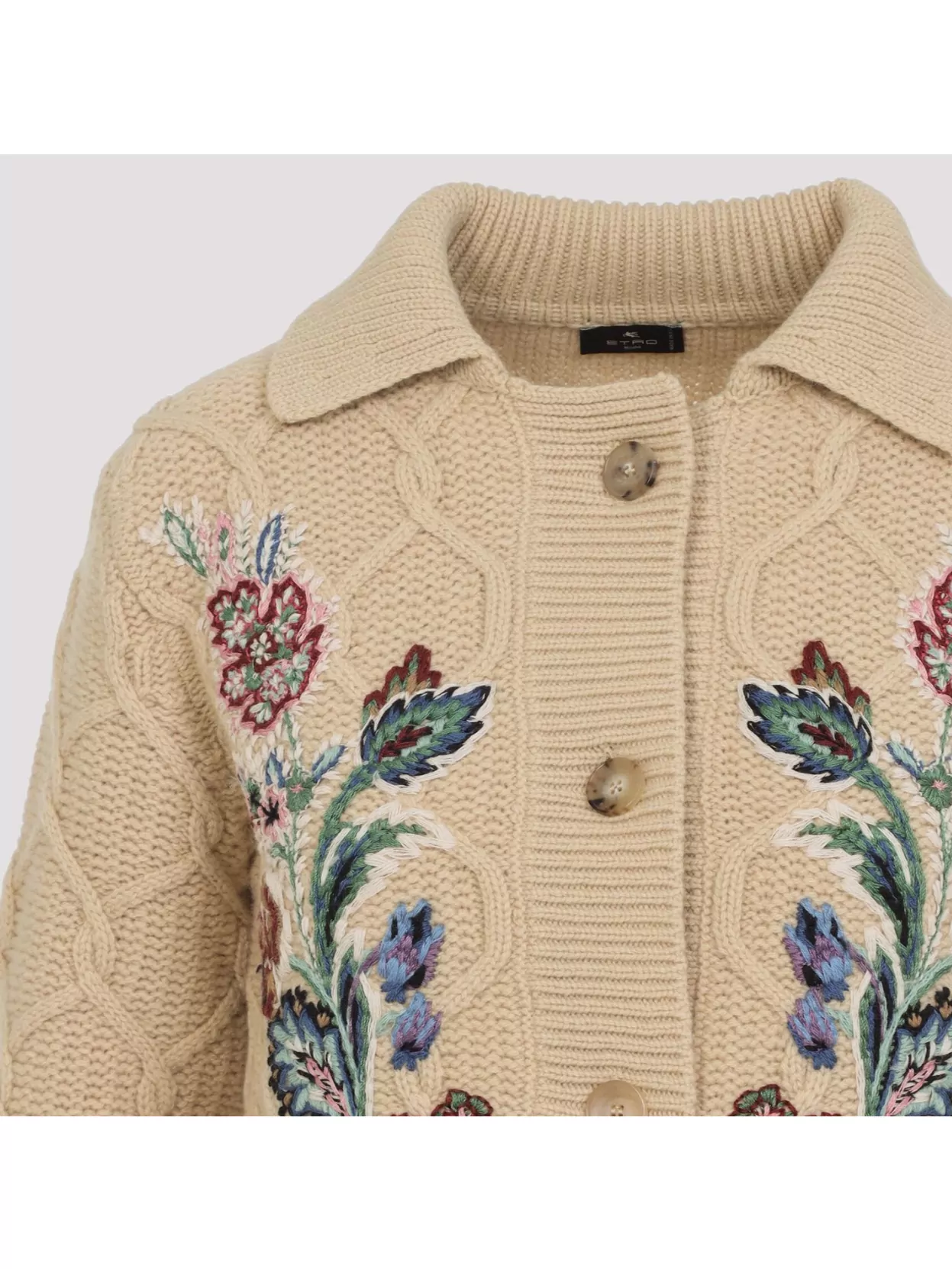 Etro Embroidered Cable-knit Wool And Cashmere-blend Cardigan In Neutral