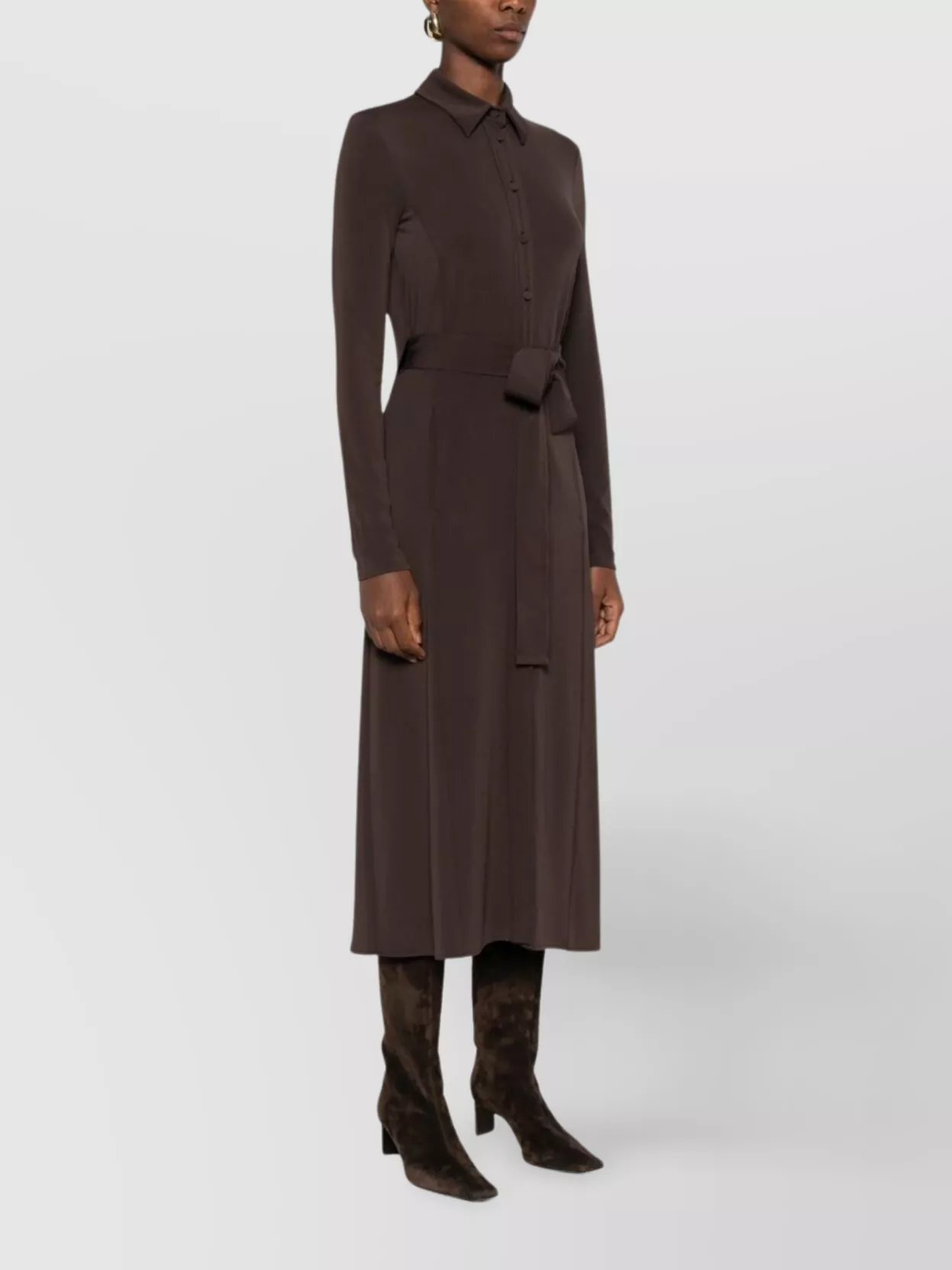 Max Mara Waist Belt Long Sleeve Midi Dress