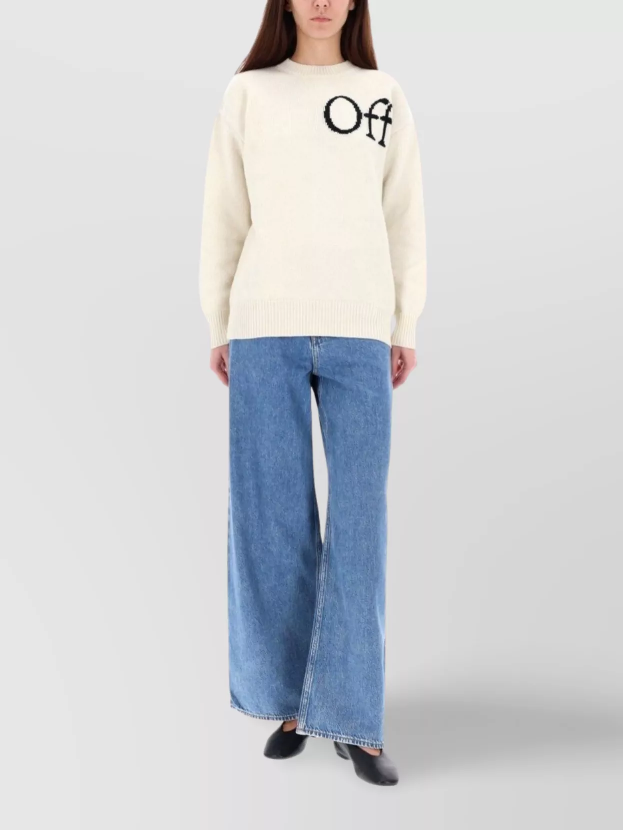 Off-white Logo Knit Sweater Crew Neck In White