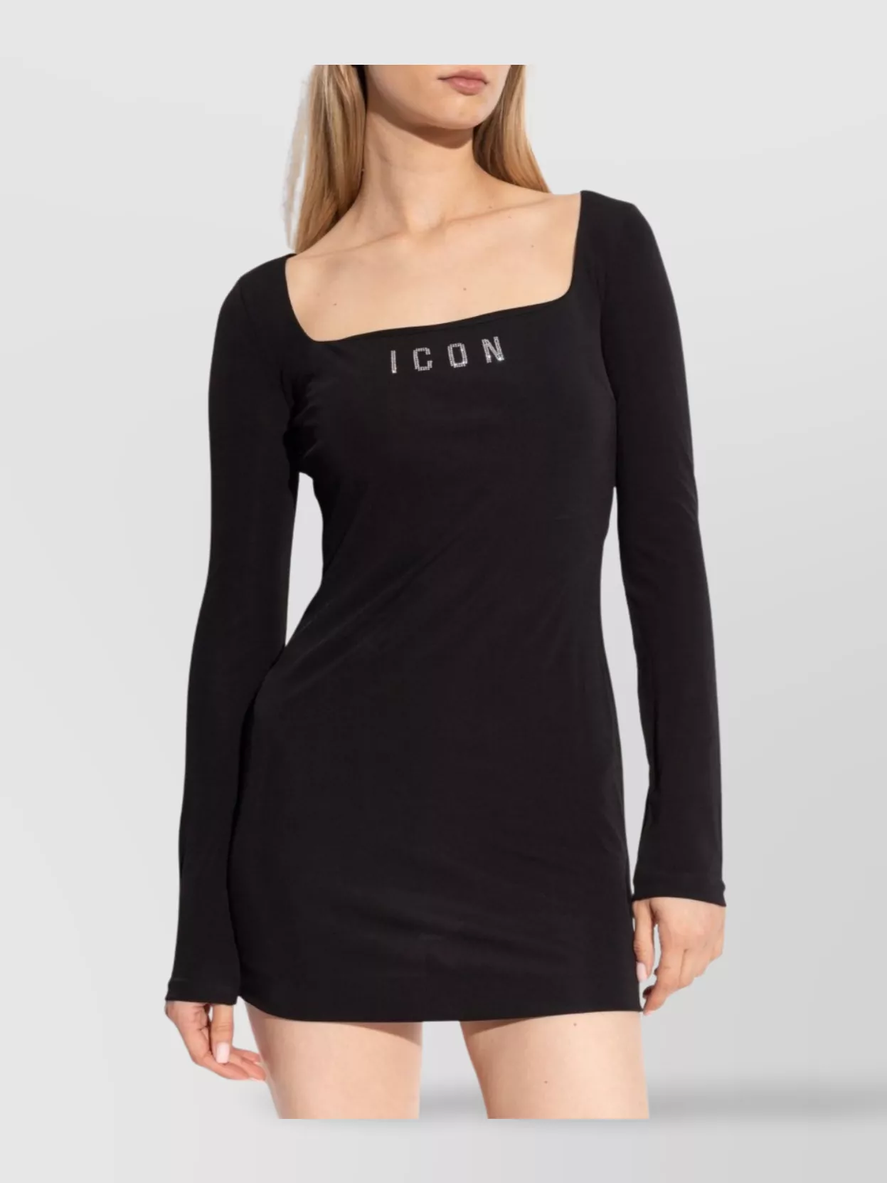 Dsquared2 Sleeve Square Neckline Rhinestone Mini Dress
