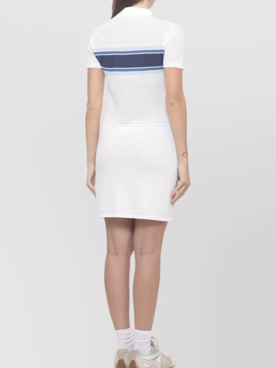 Casablanca Ribbed Perforated Striped Polo Mini Dress