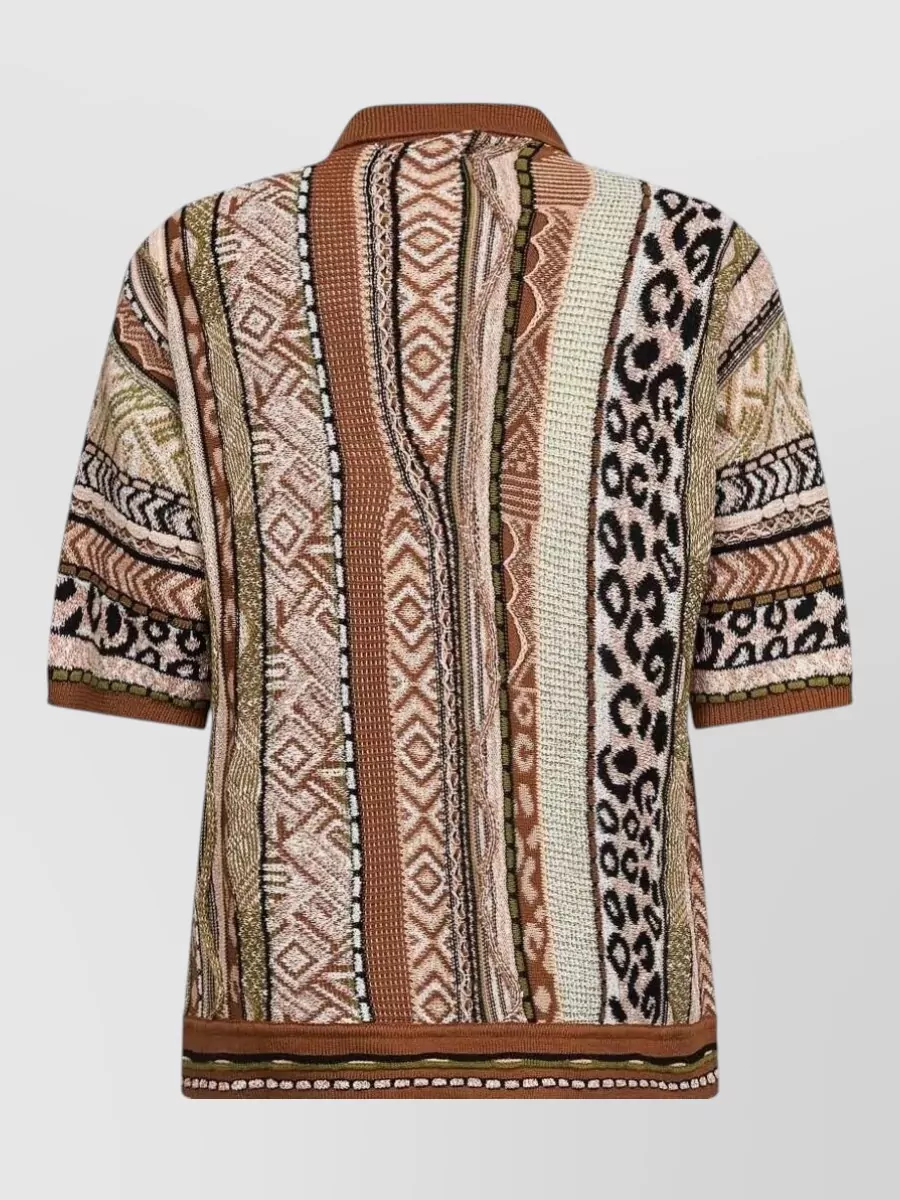 Laneus Ribbed Knit Short-Sleeve Shirt