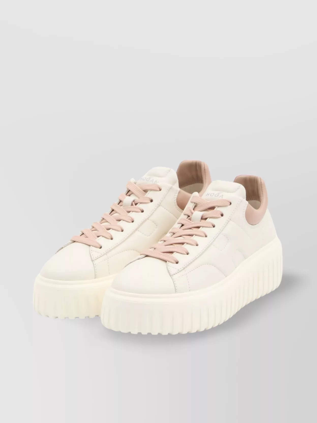 Hogan Striped Leather Sneakers With Padded Heel In White