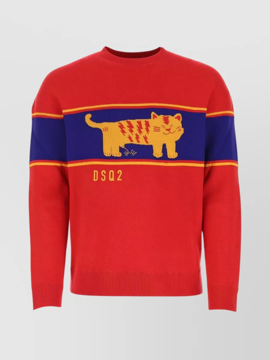 Shop Dsquared2 Graphic Print Oversized Crewneck Sweater In Red