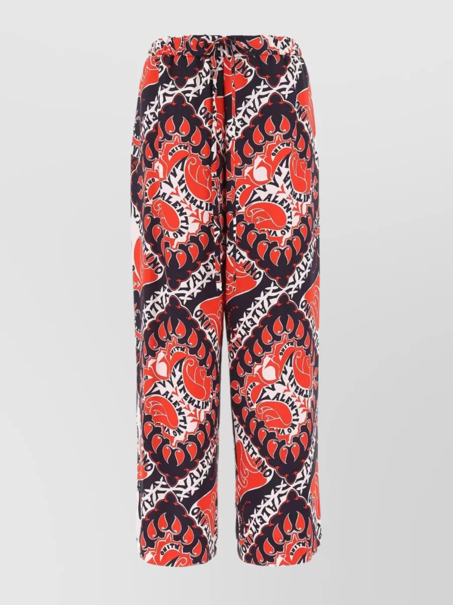 Shop Valentino Silk Crepe Wide-leg Culotte With Printed Design In Brown