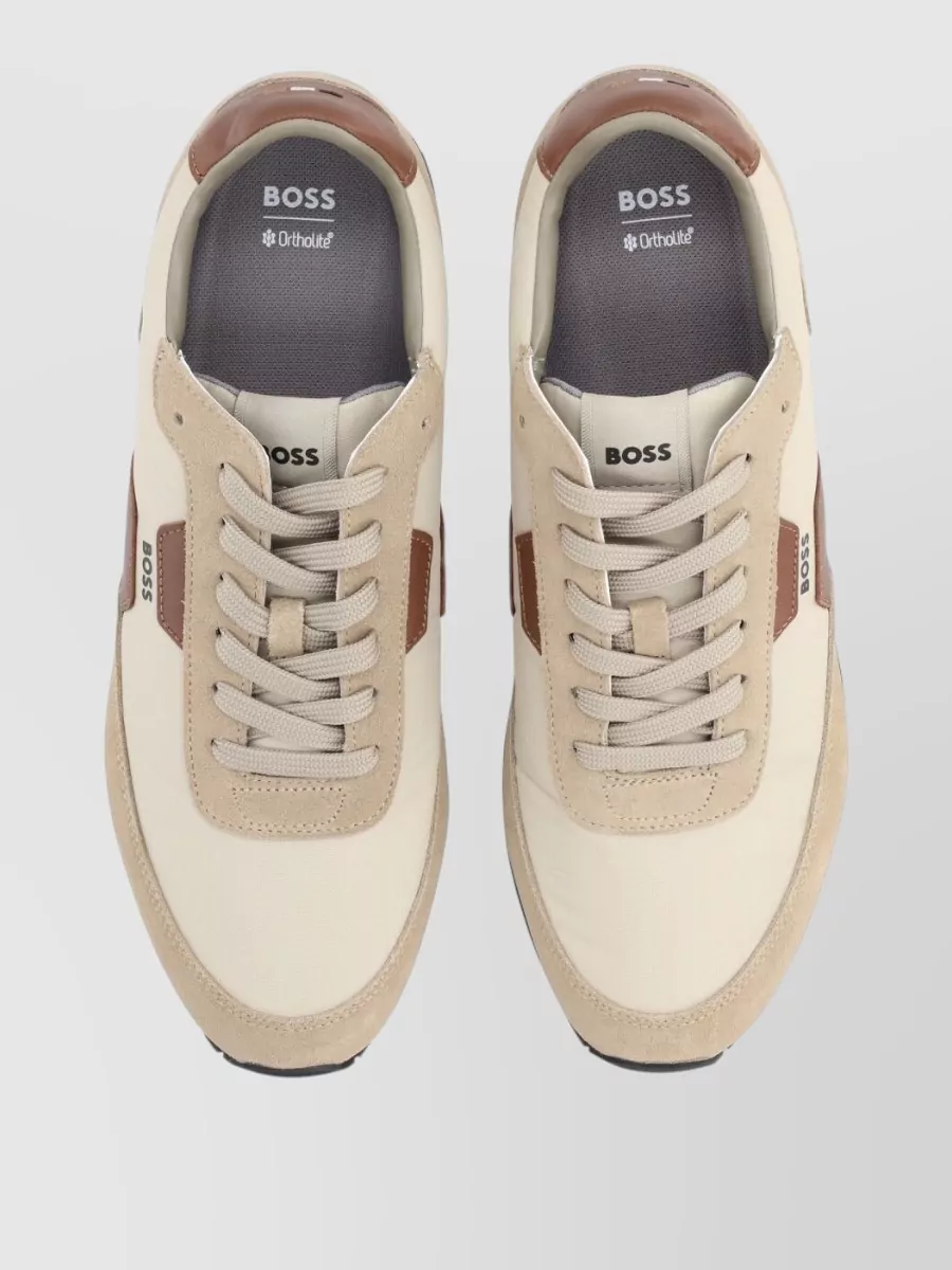 Boss Suede Sneakers With Rubber Sole And Stitching