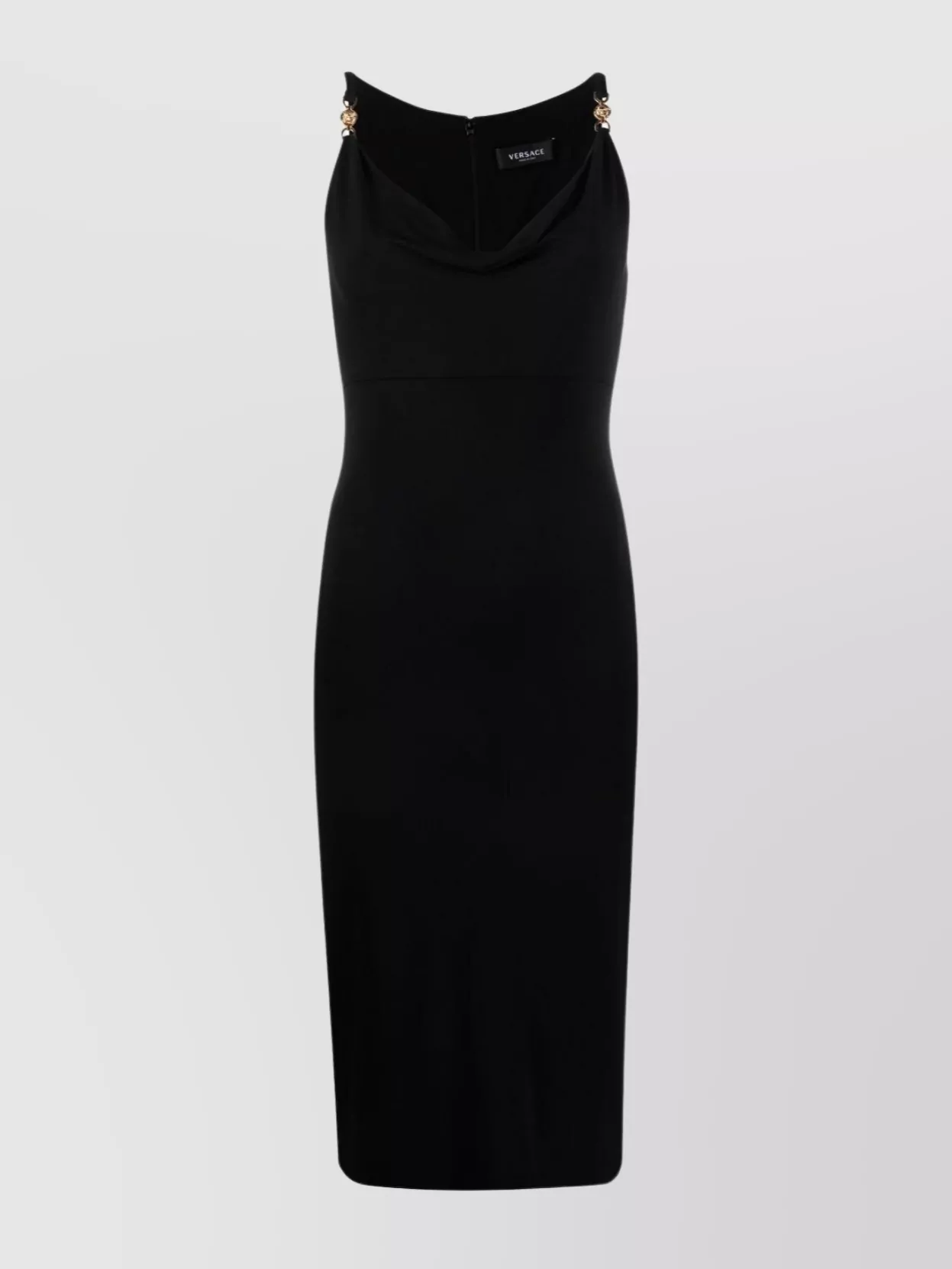 Shop Versace Medusa Midi Cowl Neck Sleeveless Dress In Black