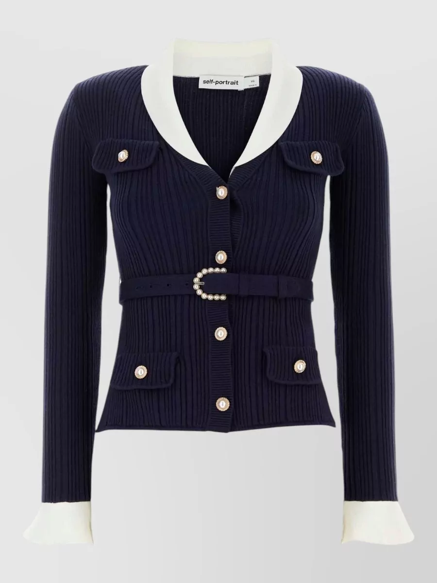 Self-Portrait cashmere-blend ribbed knit cardigan