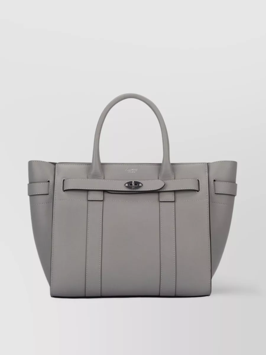 Shop Mulberry Structured Stitched Handle Bag In Grey