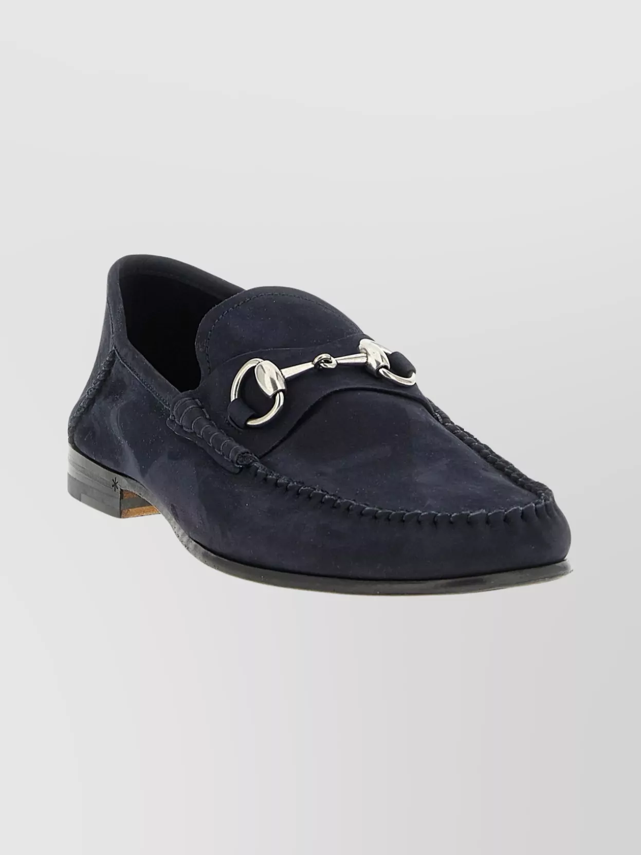 Gucci Round Toe Loafers With Metal Buckle Detail In Blue