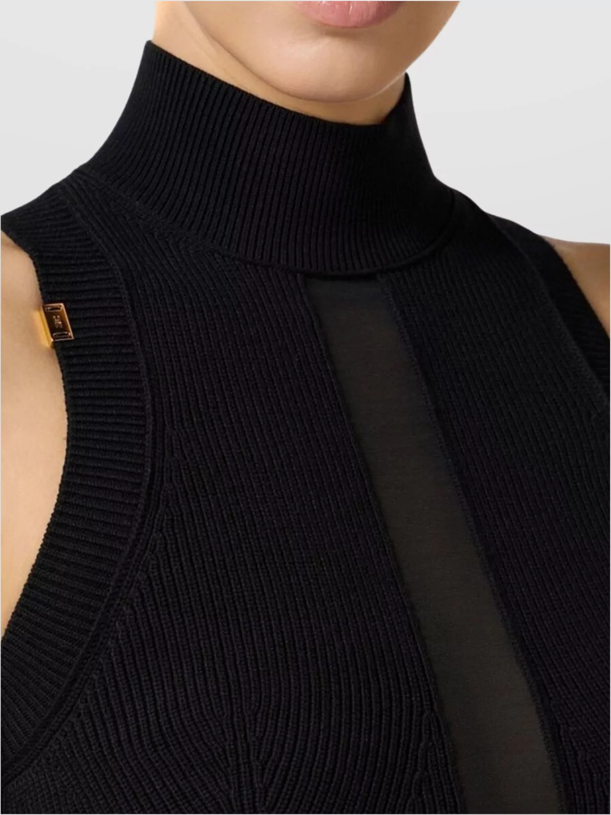 Elisabetta Franchi High Neckline Ribbed Texture Sleeveless Top