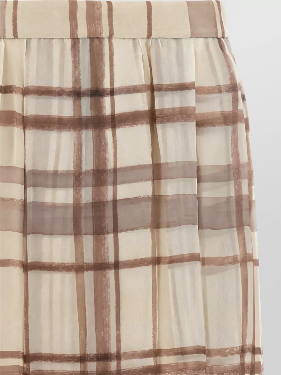 Brunello Cucinelli Silk Checked Pleated Midi Skirt