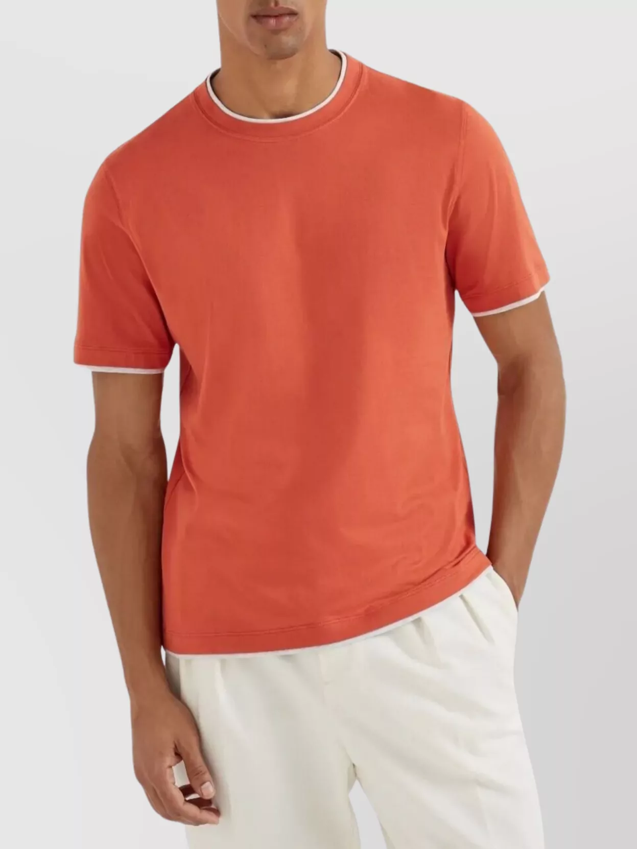 Brunello Cucinelli Cotton Jersey Crew Neck T-shirt With Faux-layering Clothing In Orange