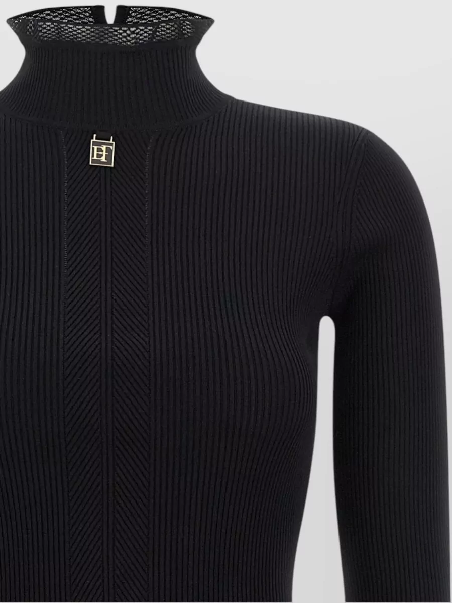 Elisabetta Franchi Ribbed Midi Mock Neck Knit Dress
