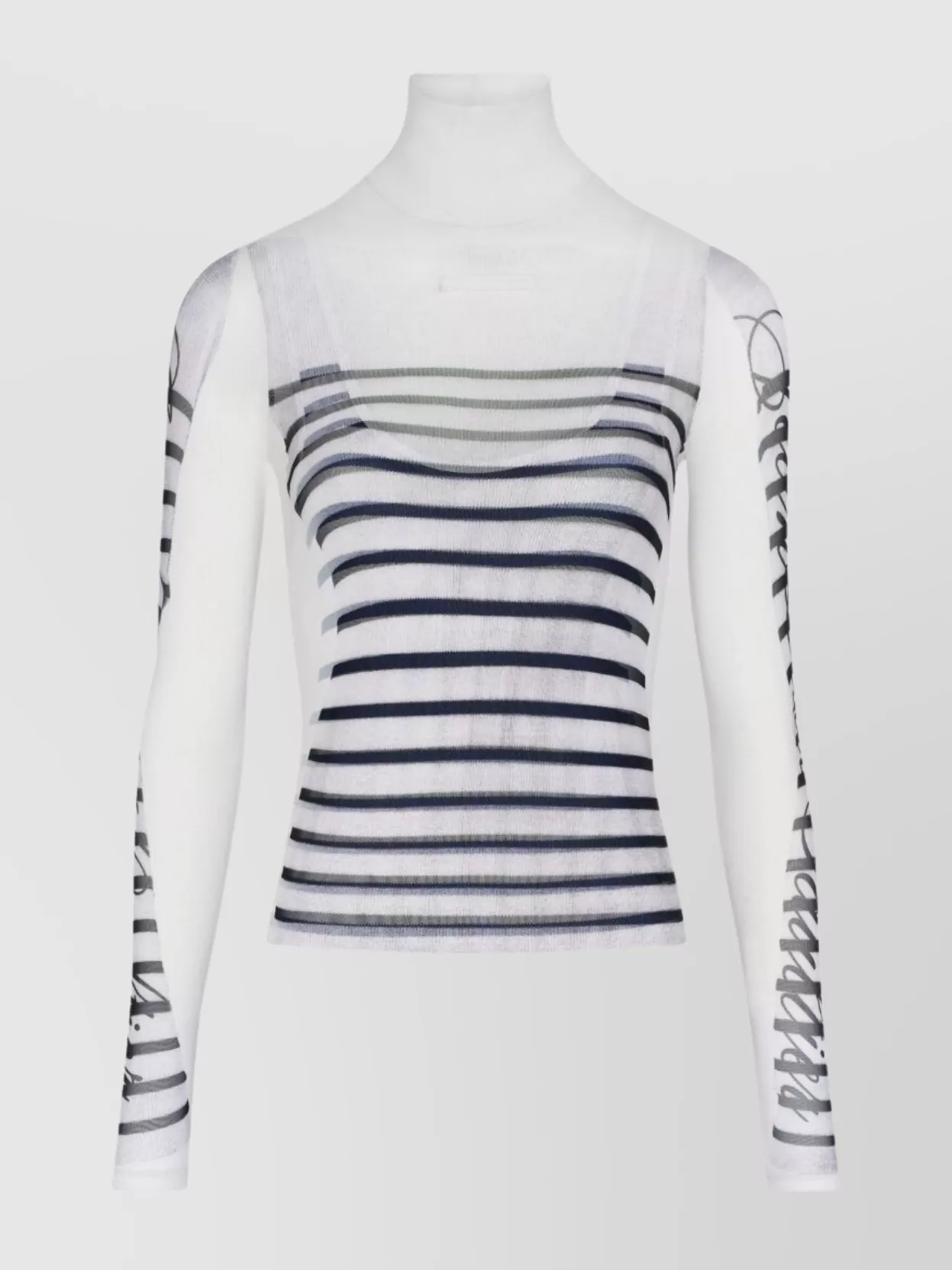 Jean Paul Gaultier Mesh Longsleeve Top Feathers Print In White