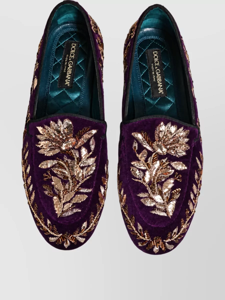 Dolce&Gabbana Leather Floral-Embroidered Loafers