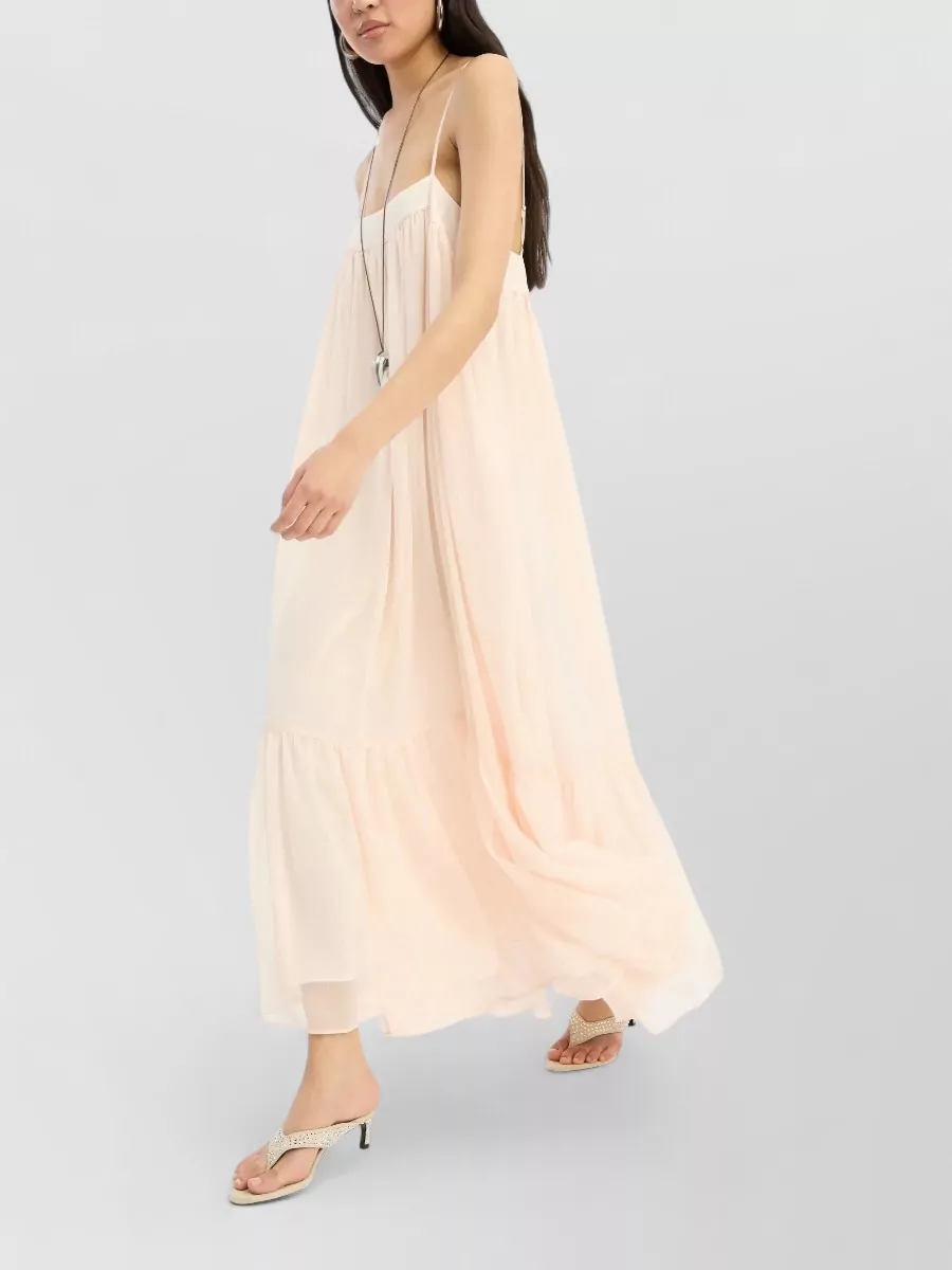 Rotate Chiffon A-Line Square Neck Tiered Maxi Dress