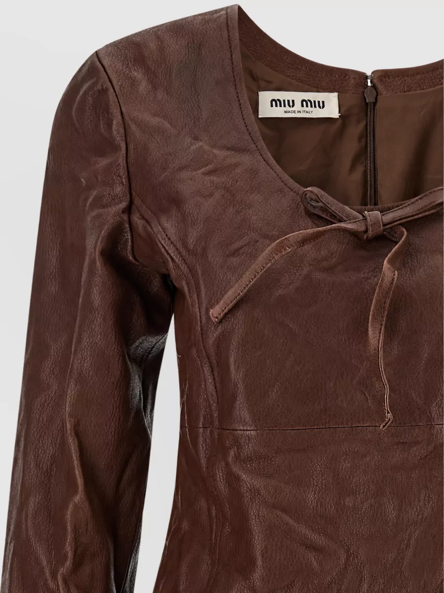 Miu Miu Leather Long-Sleeve Mini Dress
