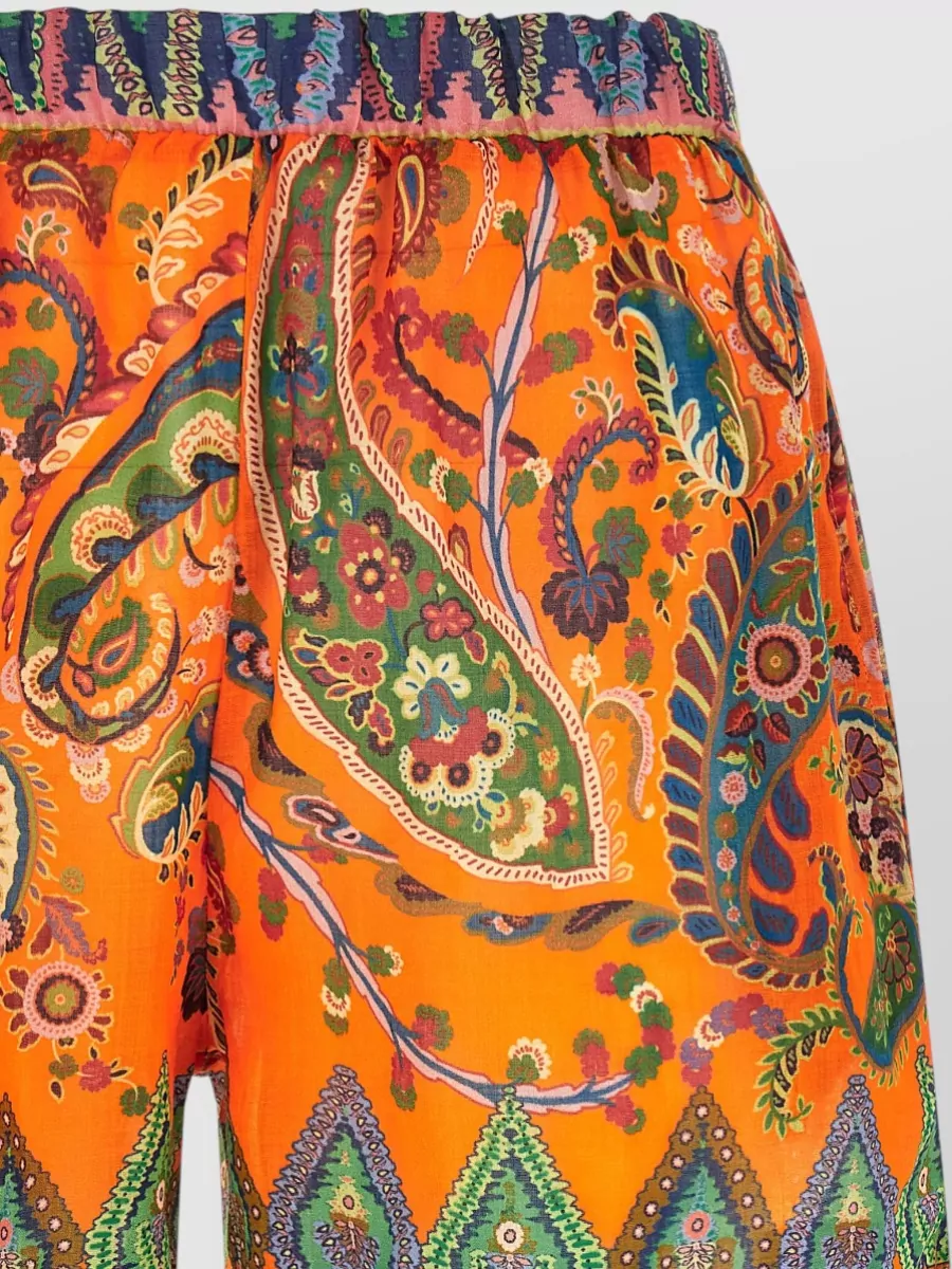 Etro Printed Ramie Wide-Leg Shorts