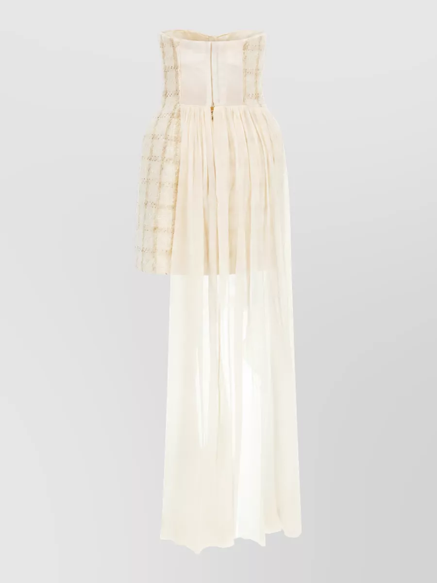 Elisabetta Franchi Virgin Wool Metallic Asymmetric Strapless Midi Dress