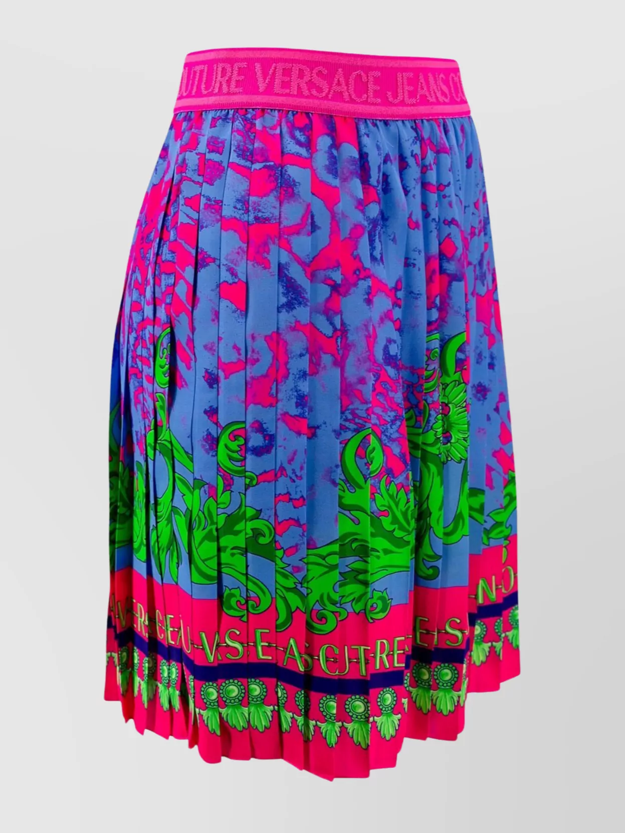 Shop Versace Jeans Couture Pleated Skirt With Graphic Print And Contrast Hem