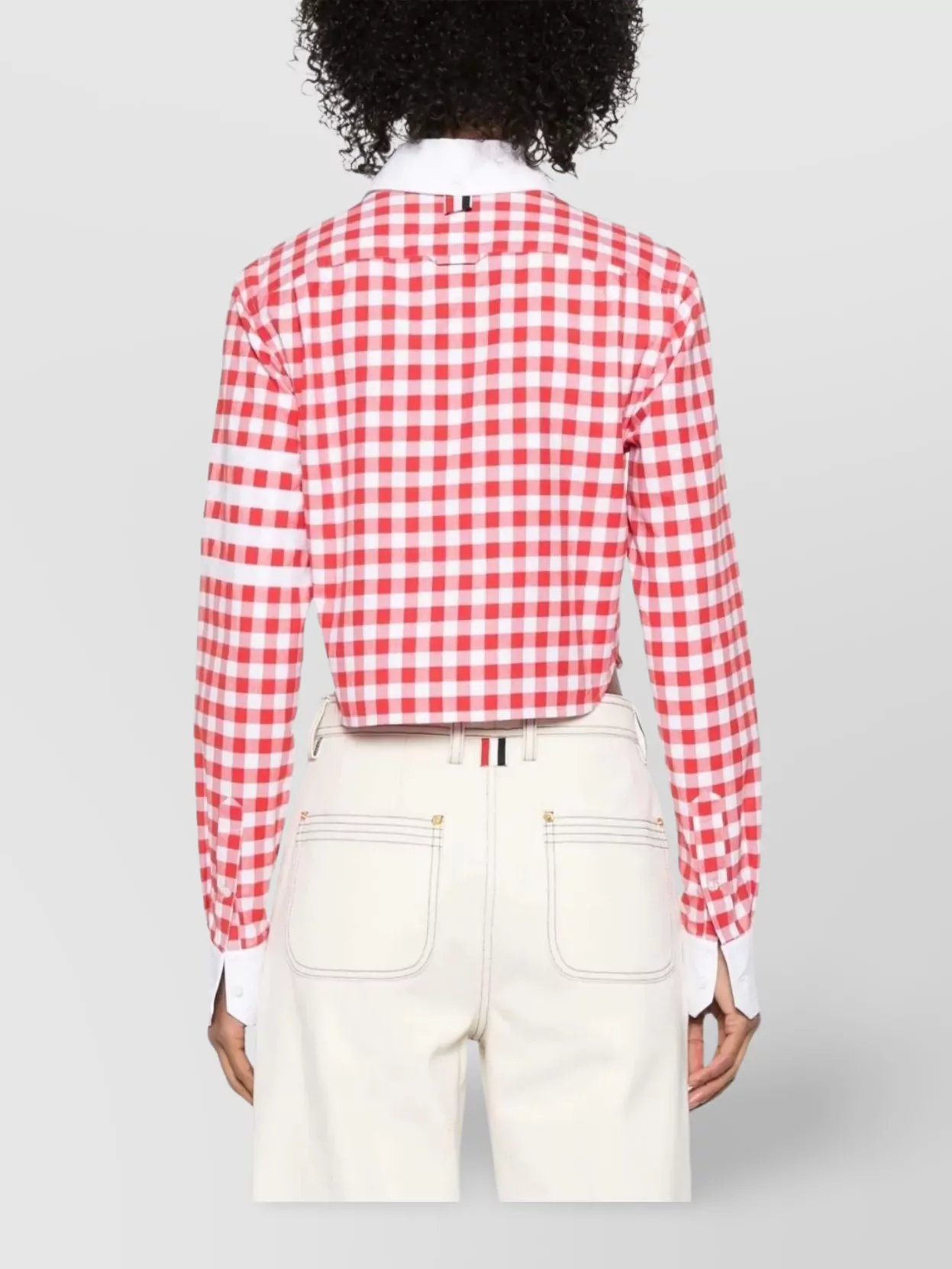 Thom Browne Cropped Round Collar Shirt With Gingham Check