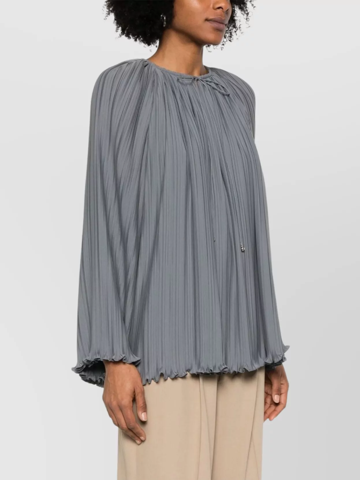 Lanvin Sleeved Pleated Ruffle V-Neck Top